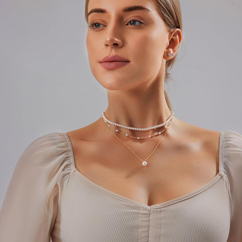 Partm Pearl Necklace for Women Trendy 14K Gold Plated Dainty Pearl Pendant Choker Set Handmade Pearl Gold Necklace Non Tarnish Simple Cute Jewelry Gifts for Women - Image 3